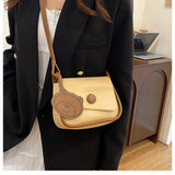 Khaki and Brown Chic PU Leather Crossbody Bag with Cute Bear Charm - Adjustable Strap Shoulder Purse - Top-Down View