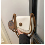 White and Brown Chic PU Leather Crossbody Bag with Cute Bear Charm - Adjustable Strap Shoulder Purse - Front View