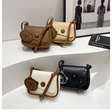 White and Brown Chic PU Leather Crossbody Bag with Cute Bear Charm - Adjustable Strap Shoulder Purse - Side View
