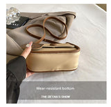 White and Brown Chic PU Leather Crossbody Bag with Cute Bear Charm - Adjustable Strap Shoulder Purse - Close-Up Angle