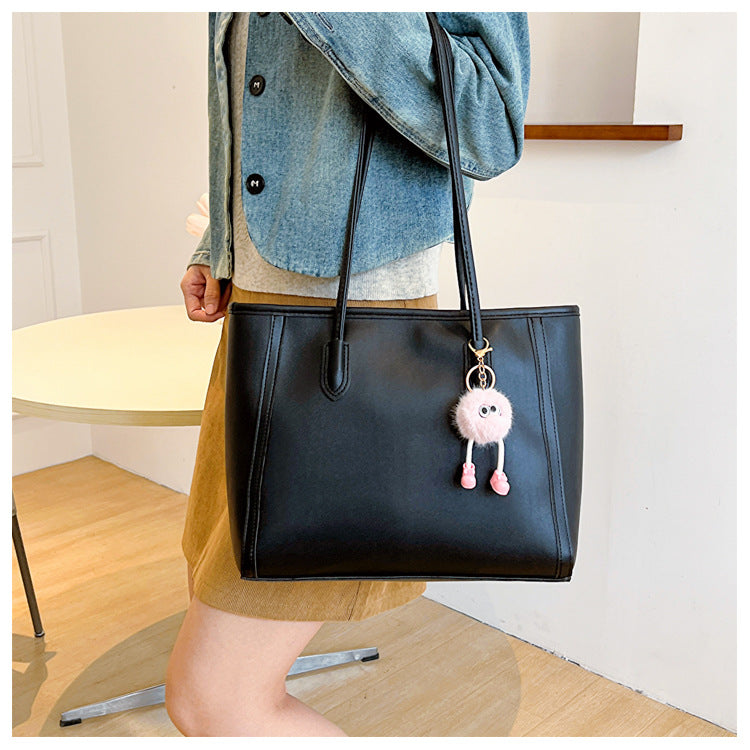 Brown Chic Large Capacity Tote Bag - PU Leather Commuter Shoulder Handbag for Women