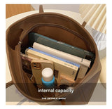 Khaki and Brown Chic Large Capacity Tote Bag - PU Leather Commuter Shoulder Handbag for Women