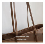 Khaki and Brown Chic Large Capacity Tote Bag - PU Leather Commuter Shoulder Handbag for Women - Close-Up Angle