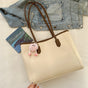 Beige and Brown Chic Large Capacity Tote Bag - PU Leather Commuter Shoulder Handbag for Women
