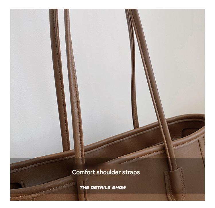 Beige and Brown Chic Large Capacity Tote Bag - PU Leather Commuter Shoulder Handbag for Women