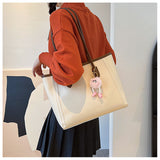 Beige and Brown Chic Large Capacity Tote Bag - PU Leather Commuter Shoulder Handbag for Women - Extra Image