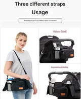 Pink Universal Stroller Organiser Caddy with Insulated Cup Holders and Detachable Wristlet - Low Angle