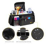 Grey and Black Stitching Universal Stroller Organiser Caddy with Insulated Cup Holders and Detachable Wristlet - Side View