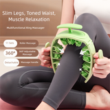Green Removable Adjustable Wrap-Around Muscle Roller - 11-Wheel Deep Tissue Massager for Legs, Arms & Body - Side View