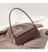 Beige Elegant Vintage Baguette Shoulder Bag - Chic PU Leather Underarm Purse with Gold Clasp