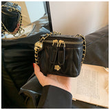 Black Chic Quilted Mini Box Crossbody Bag - Luxury Style Chain Purse for Women - Front View