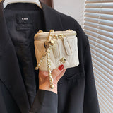 Beige Chic Quilted Mini Box Crossbody Bag - Luxury Style Chain Purse for Women - Front View