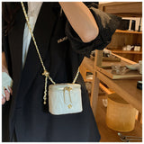 Beige Chic Quilted Mini Box Crossbody Bag - Luxury Style Chain Purse for Women - Close-Up Angle