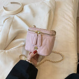 Pink Chic Quilted Mini Box Crossbody Bag - Luxury Style Chain Purse for Women - Front View