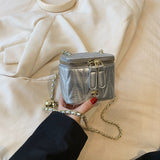 Silver Chic Quilted Mini Box Crossbody Bag - Luxury Style Chain Purse for Women - Front View