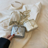 Silver Chic Quilted Mini Box Crossbody Bag - Luxury Style Chain Purse for Women - Rear View