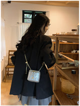 Silver Chic Quilted Mini Box Crossbody Bag - Luxury Style Chain Purse for Women - Close-Up Angle