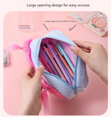 Purple and Blonde Hair Cute Plush Monster Pencil Case - Fluffy Stationery Pouch with DIY Styleable Hair for Kids - Side View