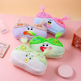 Light Green and Green Hair Cute Plush Monster Pencil Case - Fluffy Stationery Pouch with DIY Styleable Hair for Kids - Front View