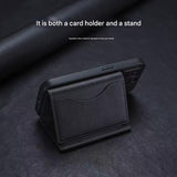 Black 3-in-1 Magnetic Wallet for MagSafe - Slim PU Leather Card Holder with Kickstand - Low Angle