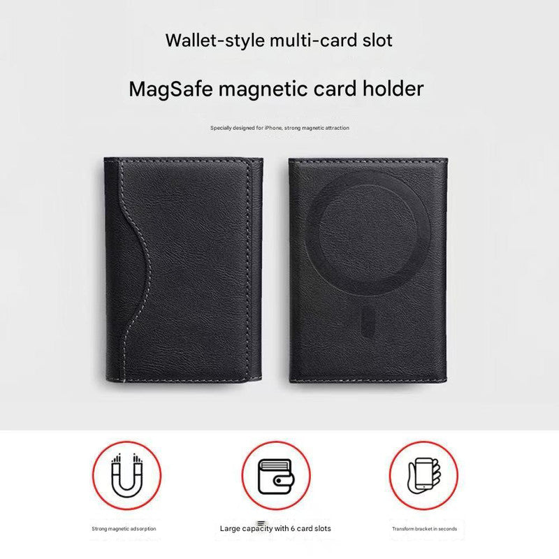 Dark Blue 3-in-1 Magnetic Wallet for MagSafe - Slim PU Leather Card Holder with Kickstand