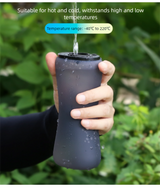 Yellow Collapsible Handheld Running Flask - 350ml Lightweight Silicone Water Bottle with Bite Valve - Rear View