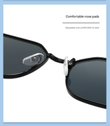 Gold Frame and Black Grey Lenses Modern Retro Geometric Sunglasses - Chic Metal Frame with UV400 Lenses and Black PU Leather Protective Case - Extra Image
