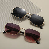 Silver Frame and Grey Lenses Modern Retro Geometric Sunglasses - Chic Metal Frame with UV400 Lenses and Black PU Leather Protective Case - Rear View