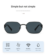 Silver Frame and Grey Lenses Modern Retro Geometric Sunglasses - Chic Metal Frame with UV400 Lenses and Black PU Leather Protective Case - Close-Up Angle