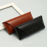 2 Pcs Brown Vintage Style PU Leather Eyewear Case - Protective Hard Shell with Soft Lining - Front View