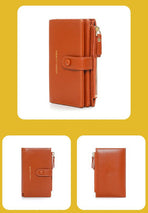Light Brown Compact Bifold Wallet for Women - High Capacity PU Leather Purse with Zipper Coin Pocket