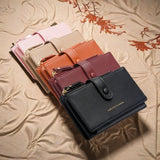 Pink Compact Bifold Wallet for Women - High Capacity PU Leather Purse with Zipper Coin Pocket - Front View