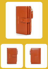 Dark Red Compact Bifold Wallet for Women - High Capacity PU Leather Purse with Zipper Coin Pocket - 45-Degree Angle