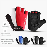 Size L Red Padded Half-Finger Cycling Gloves - Breathable Shock-Absorbing Workout Gloves for Gym & Fitness - Front View
