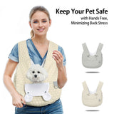 Light Khaki Quilted Hands-Free Pet Carrier Sling - Comfortable Front Pack for Small Dogs & Cats - Front View