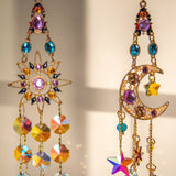 Colorful Dazzling Celestial Crystal Suncatcher - Moon Shape Rainbow Maker Window Hanging Ornament - Top-Down View