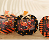 Black and Orange Stripes Pattern Festive Pumpkin Photo Frame - Rustic Halloween Tabletop Picture Holder - Front View