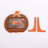 Black and Orange Polka Dot Pattern Festive Pumpkin Photo Frame - Rustic Halloween Tabletop Picture Holder - Top-Down View