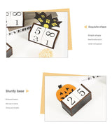 White Ghost Shape Festive Halloween Countdown Blocks - Reusable Wooden Perpetual Calendar for Desk Decor - Top-Down View