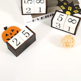 White Ghost Shape Festive Halloween Countdown Blocks - Reusable Wooden Perpetual Calendar for Desk Decor - 45-Degree Angle