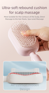 Pink Innovative Self-Cleaning Cushion Hairbrush - Retractable Bristle Detangling & Scalp Massager - Top-Down View