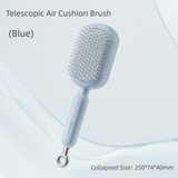 Blue Innovative Self-Cleaning Cushion Hairbrush - Retractable Bristle Detangling & Scalp Massager