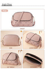 Pink Chic Quilted Crossbody Bag - Multi-Compartment PU Leather Shoulder Purse - Front View