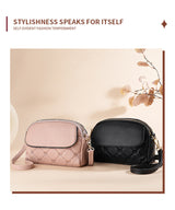 Pink Chic Quilted Crossbody Bag - Multi-Compartment PU Leather Shoulder Purse - Top-Down View
