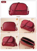 Red Chic Quilted Crossbody Bag - Multi-Compartment PU Leather Shoulder Purse - Front View