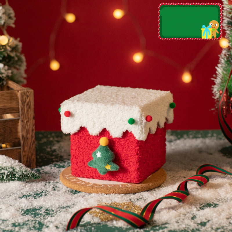 Red and White Luxe Plush Christmas Gift Box - Decorative Holiday Treat Box with Snowy Trim