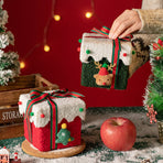 Red and White Luxe Plush Christmas Gift Box - Decorative Holiday Treat Box with Snowy Trim