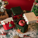 Red and White Luxe Plush Christmas Gift Box - Decorative Holiday Treat Box with Snowy Trim