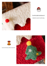 White and Green Luxe Plush Christmas Gift Box - Decorative Holiday Treat Box with Snowy Trim - Rear View