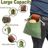 Khaki Collapsible Canvas Foraging Pouch - Hands-Free Belt Bag for Hiking & Camping Activities - Rear View